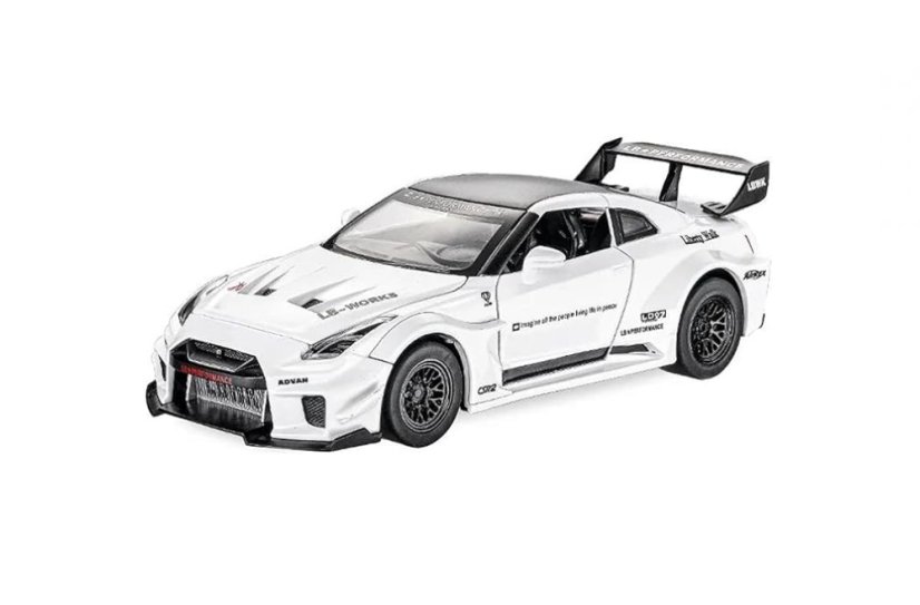 Nissan GTR-CSR2 speelgoed metalen model verlichting op batterijen geluid 1:32 Wit