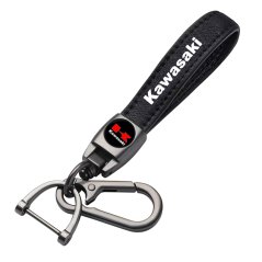 Kawasaki key fob, keychain black leather