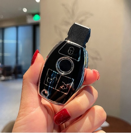 LUXURY key cover for MERCEDES BENZ cars black glossy/chrome