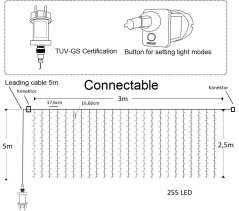 LUMA LED Romantic light curtain - 3x2.5 m warm white 255 LEDs - Linkable