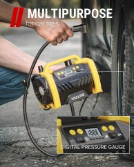 Tragbarer Luftkompressor für Reifenfüller – 12 V DC/120 V AC, Matratzenbetten, Boote mit Aufblas- und Entleerungsmodi, zwei leistungsstarke Motoren