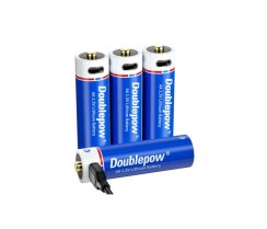 2 piles Rechargeables DOUBLEPOW puissantes USB AAA 600 mWh 1.5V Li-ion, charge 1500x