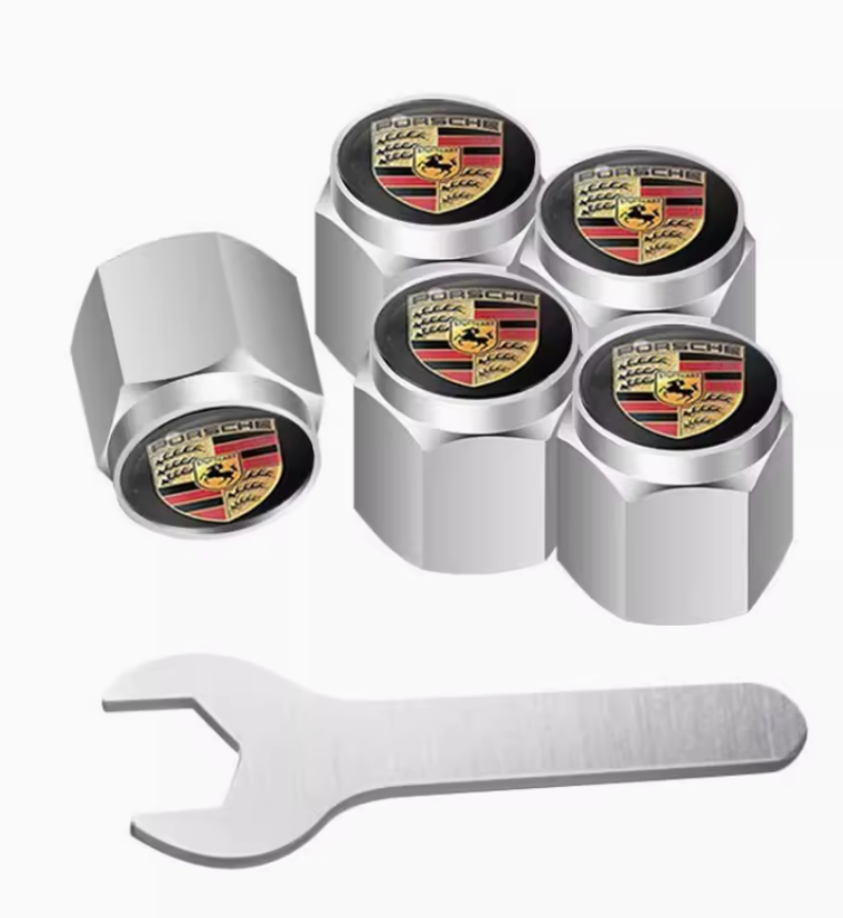 4 pcs PORSCHE  valve caps, valve covers silver/chrome