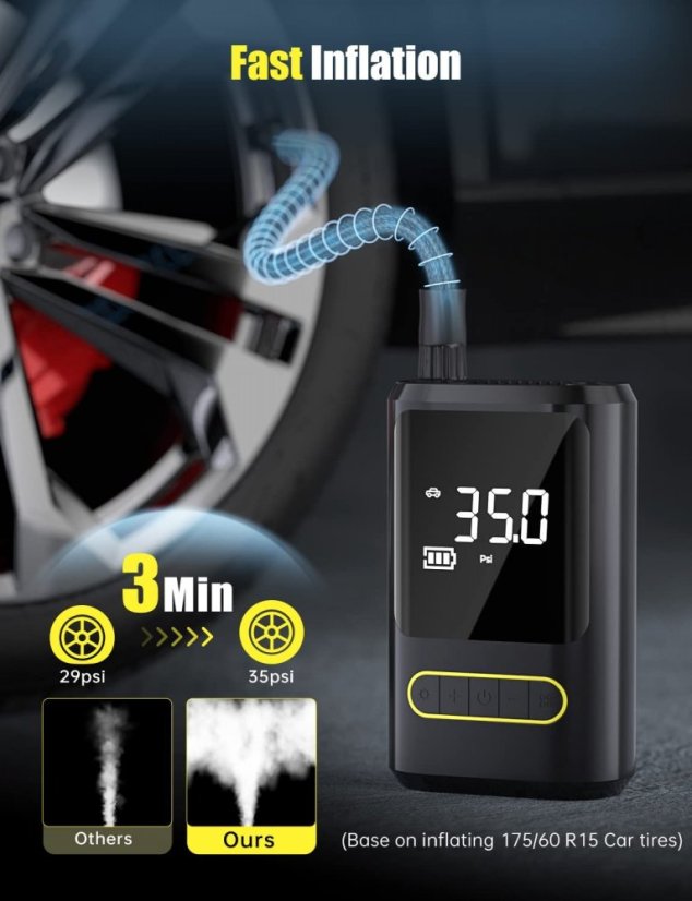 Wireless cordless air compressor 4000mAh with 150PSI digital pressure gauge