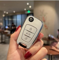 LUXURY key cover for HYUNDAI cars white glossy/Chrome
