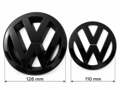 VW Golf 5, a 5 GTI (2003-2008), predný a zadný znak, logo (12,6 cm a 11 cm) - čierna lesklá (náhrada)