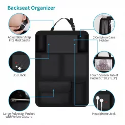 Autó hátsó ülésrendező tablettel és mobiltelefon tartóval - fekete