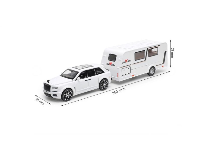 Rolls Royce Cullinan metalen model batterij speelgoed met caravan licht geluid 1:20 wit