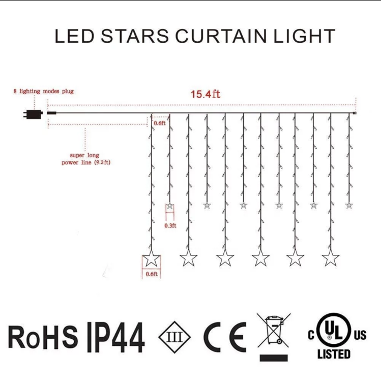 LUMA LED 138 LED light chain, hinge stars and months 3m - cable 1.5m, warm white