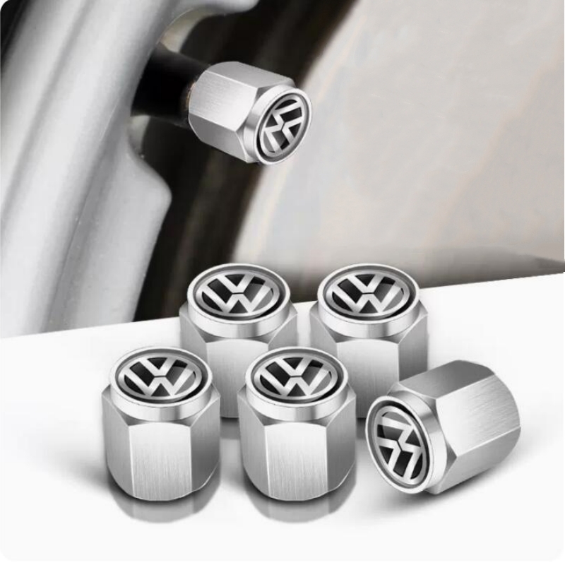 4 pcs  VOLKSWAGEN valve caps, valve covers silver/chrome