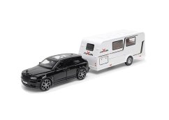 Rolls Royce Cullinan metalen model batterij speelgoed met caravan licht geluid 1:32 Zwart