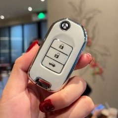 LUXURY key cover for HONDA cars white glossy/Chrome