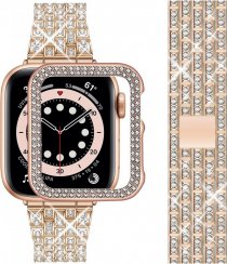 APPLE WATCH Band para mulheres Protetor de tela Estojo protetor de cristal de diamante com pulseira de metal para iWatch Series 7/8 ouro rosa 41mm