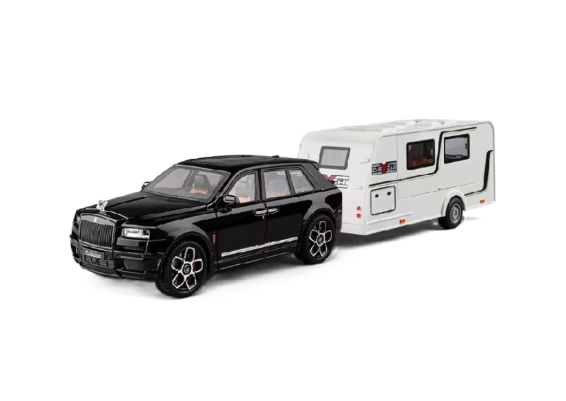 Rolls Royce Cullinan metalen model batterij speelgoed met caravan licht geluid 1:20 Zwart