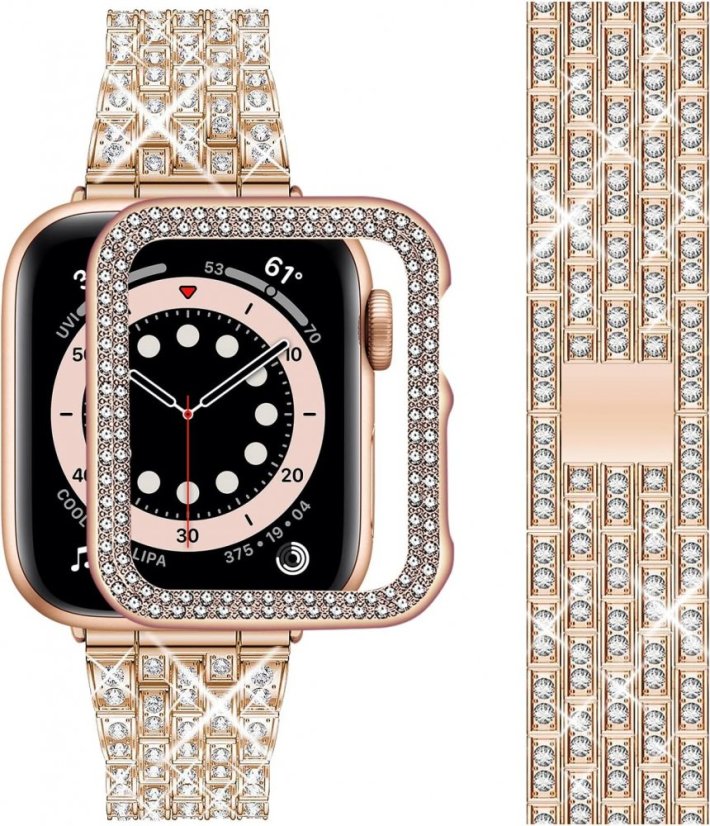 APPLE WATCH Band for Women Screen Protector Diamond Crystal Protective Case with Metal Band for iWatch Series 7/8 Rose Gold 41mm
