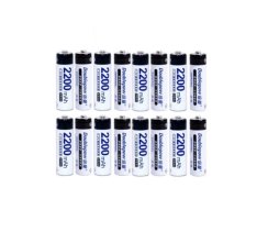 16 piles Rechargeables DOUBLEPOW puissantes AA 2200 mAh 1,2 V Ni-Mh, charge 1500x