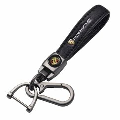 PORSCHE key fob, keychain black leather
