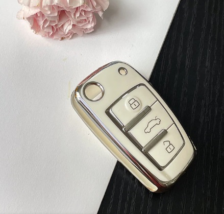 LUXURY capa de chave para carros AUDI branco brilhante/prateado