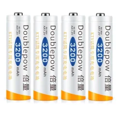 4 piles Rechargeables DOUBLEPOW puissantes AA 3200 mAh 1,2 V Ni-Mh, charge 1500x