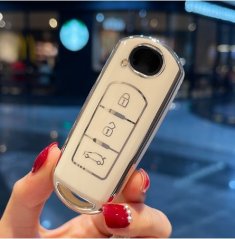 LUXURY key cover for MAZDA cars white glossy/Chrome