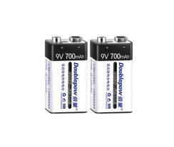 2 stuks DOUBLEPOW krachtige oplaadbare batterijen 9V 700 mAh Li-ion, 1500x opladen