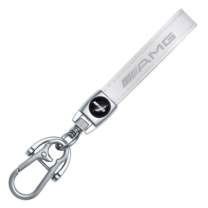 MERCEDES BENZ AMG key fob, keychain white leather