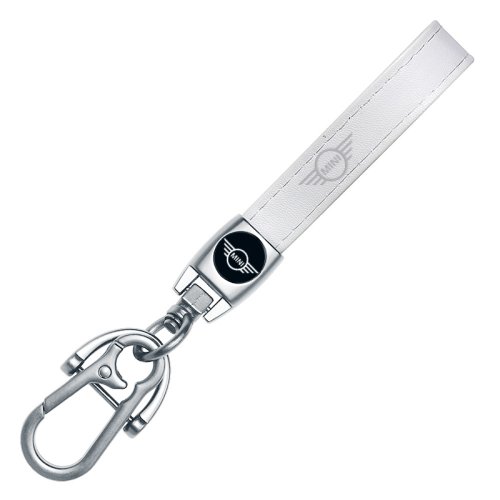 MINI COOPER key fob, keychain white leather :: capforwheel