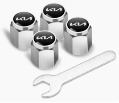 KIA valve caps, valve covers silver/chrome new logo
