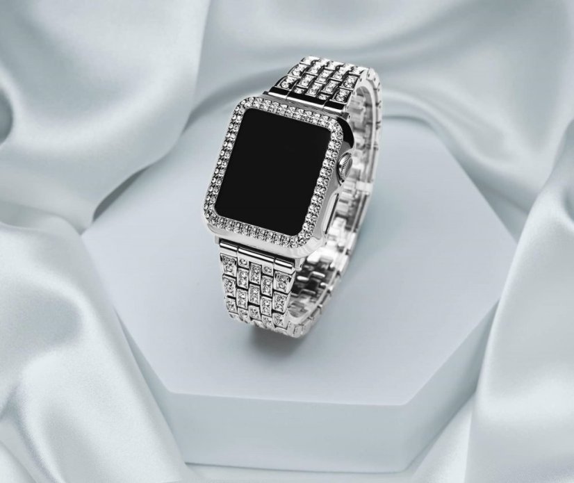 APPLE WATCH Band for Women Screen Protector Diamond Crystal Protective Case with Metal Band for iWatch Series 7/8 Silver 41mm