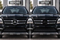 Gloss black front grille emblem for Mercedes-Benz ML, GLC, GLE, and GLS (2013–2019)