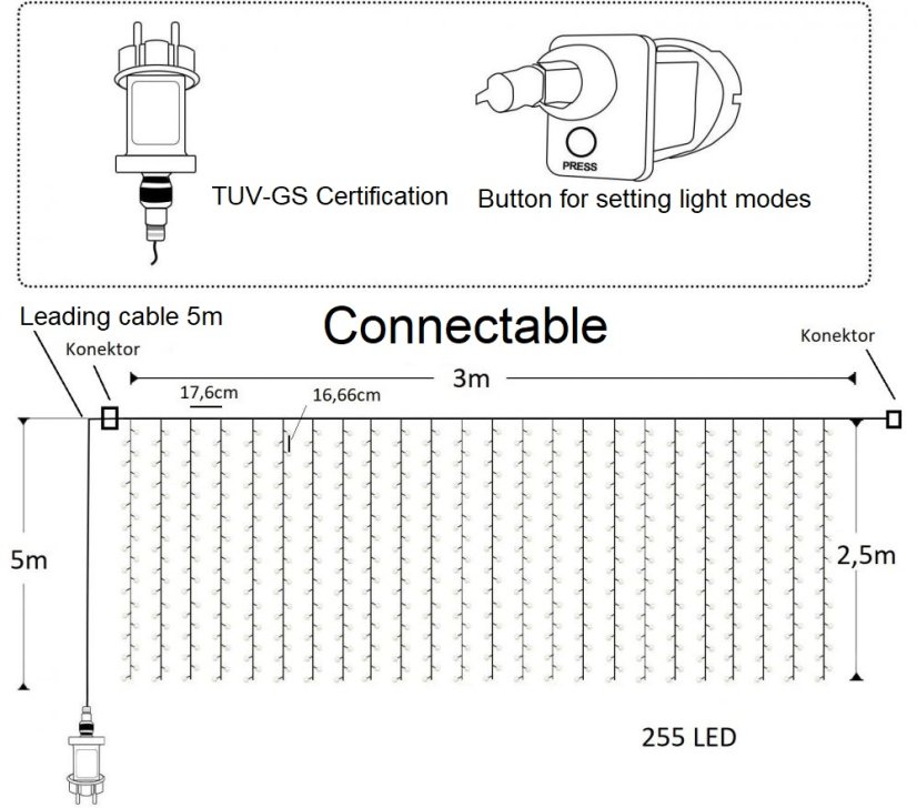 LUMA LED Romantic light curtain - 3x2.5 m warm white 255 LEDs - Linkable