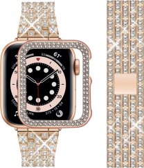 APPLE WATCH Band for Women Screen Protector Diamond Crystal Protective Case with Metal Band for iWatch Series 7/8 Rose Gold 41mm