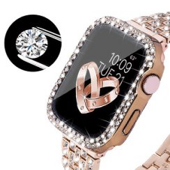 APPLE WATCH  Band para mulheres Protetor de tela Estojo protetor de cristal de diamante com pulseira de metal para iWatch Series 1/2/3/4/5/6/7 Prata 42mm