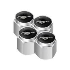 4 pcs FORD MUSTANG valve caps, valve covers silver/chrome