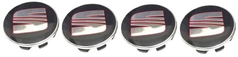 4pcs Wheel center caps SEAT 63mm black red chrome 1P0601165