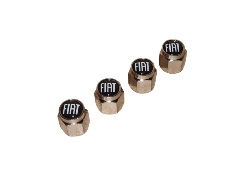 4 pcs FIAT valve caps, valve covers silver/chrome black logo 4 pcs FIAT valve caps, valve covers silver/chrome black logo