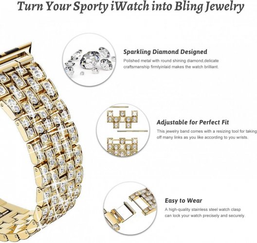 APPLE WATCH női képernyővédő fólia gyémánt kristály védőtok fém szíjjal az iWatch sorozathoz ULTRA Gold 49mm
