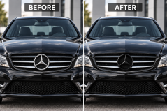 Gloss black front grille emblem for Mercedes-Benz E-Class and GLK-Class (2013–2019)