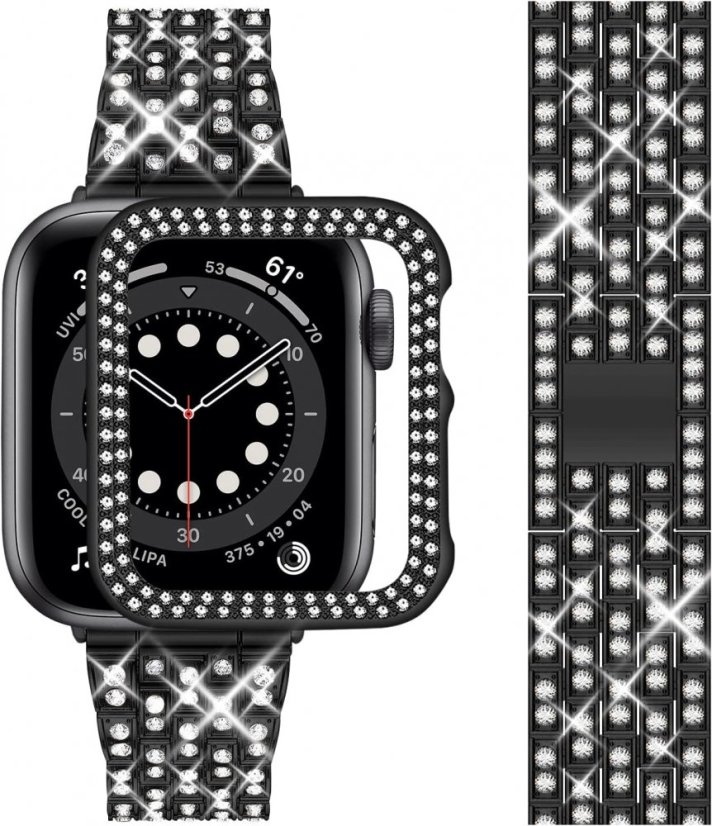 APPLE WATCH Band for Women Screen Protector Diamond Crystal Protective Case with Metal Band for iWatch Series ULTRA Black 49mm