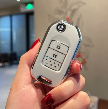 LUXURY key cover for HONDA cars white glossy/Chrome