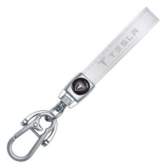 TESLA key fob, keychain white leather