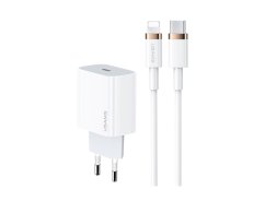 USAMS T34 US-CC118 Snabb och stabil 20W AC-laddare med USB-C PD3.0-port för snabbladdningskabel 120cm vit