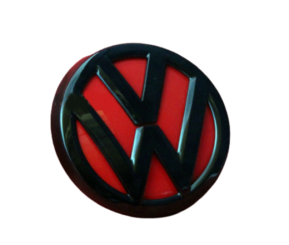 VW Golf 7 front and rear emblem, logo (11.2cm) - glossy black with red base