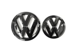 VW POLO V (2019-2020) Emblem vorne und hinten, Logo (14 cm und 11,2 cm) – glänzendes Schwarz