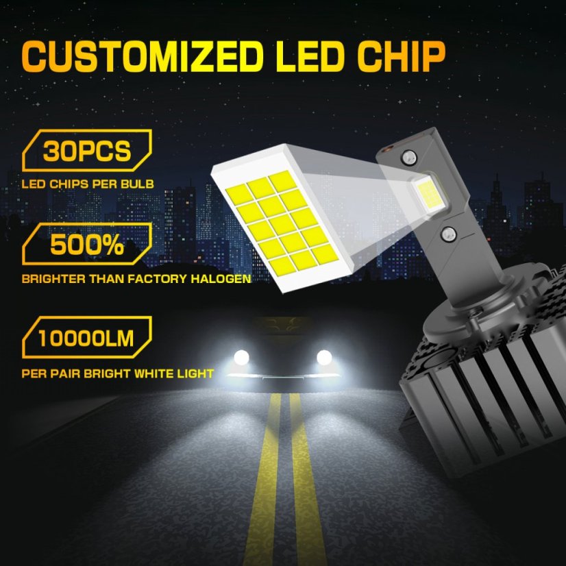 D1S Front LED xenon bulbs for lights, D1S up to 500% more brightness 6000-6500k