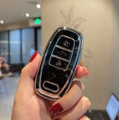 LUXURY key cover for AUDI cars black glossy/chrome