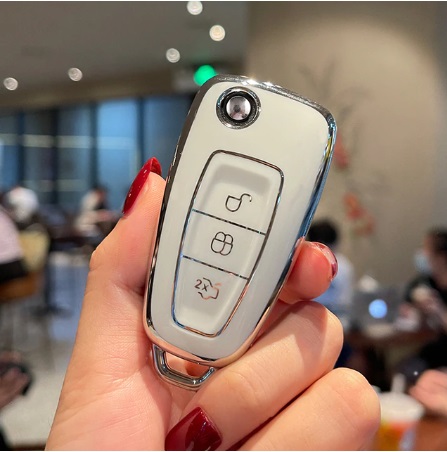 LUXURY key cover for FORD cars white glossy/Chrome