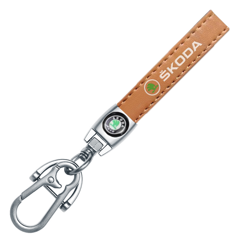 ŠKODA key fob, keychain brown leather