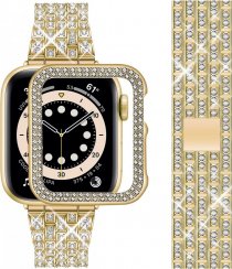 APPLE WATCH Pasek do zegarka Apple dla kobiet Ochraniacz ekranu Diamentowy kryształowy futerał ochronny z metalowym paskiem do serii iWatch 1/2/3/4/5/6/7 złoto 38mm