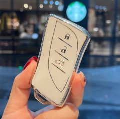 LUXURY key cover for LEXUS cars white glossy/Chrome